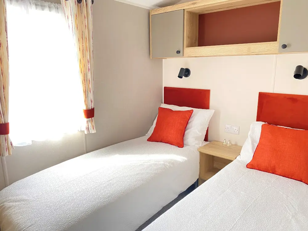 Twin Bedroom of the Willerby Rio static caravan for sale at Callow Top